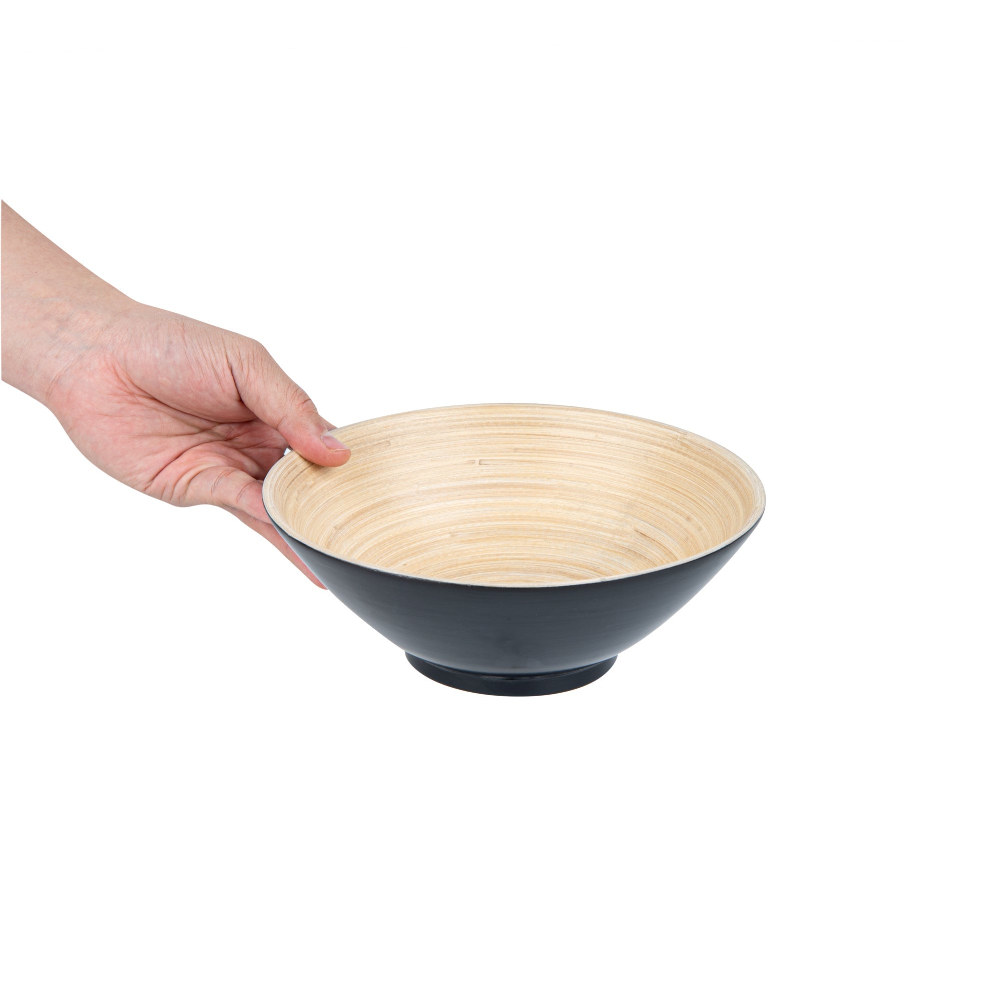 Bambuddha 29 oz Round Black Spun Bamboo Serving Bowl - 8 1/4" x 8 1/4" x 3 1/4" - 1 count box