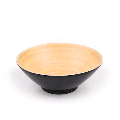 Bambuddha 29 oz Round Black Spun Bamboo Serving Bowl - 8 1/4" x 8 1/4" x 3 1/4" - 1 count box