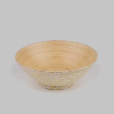 Bambuddha 29 oz Round Beige Spun Bamboo Eggshell Serving Bowl - 8 1/4" x 8 1/4" x 3 1/4" - 1 count box