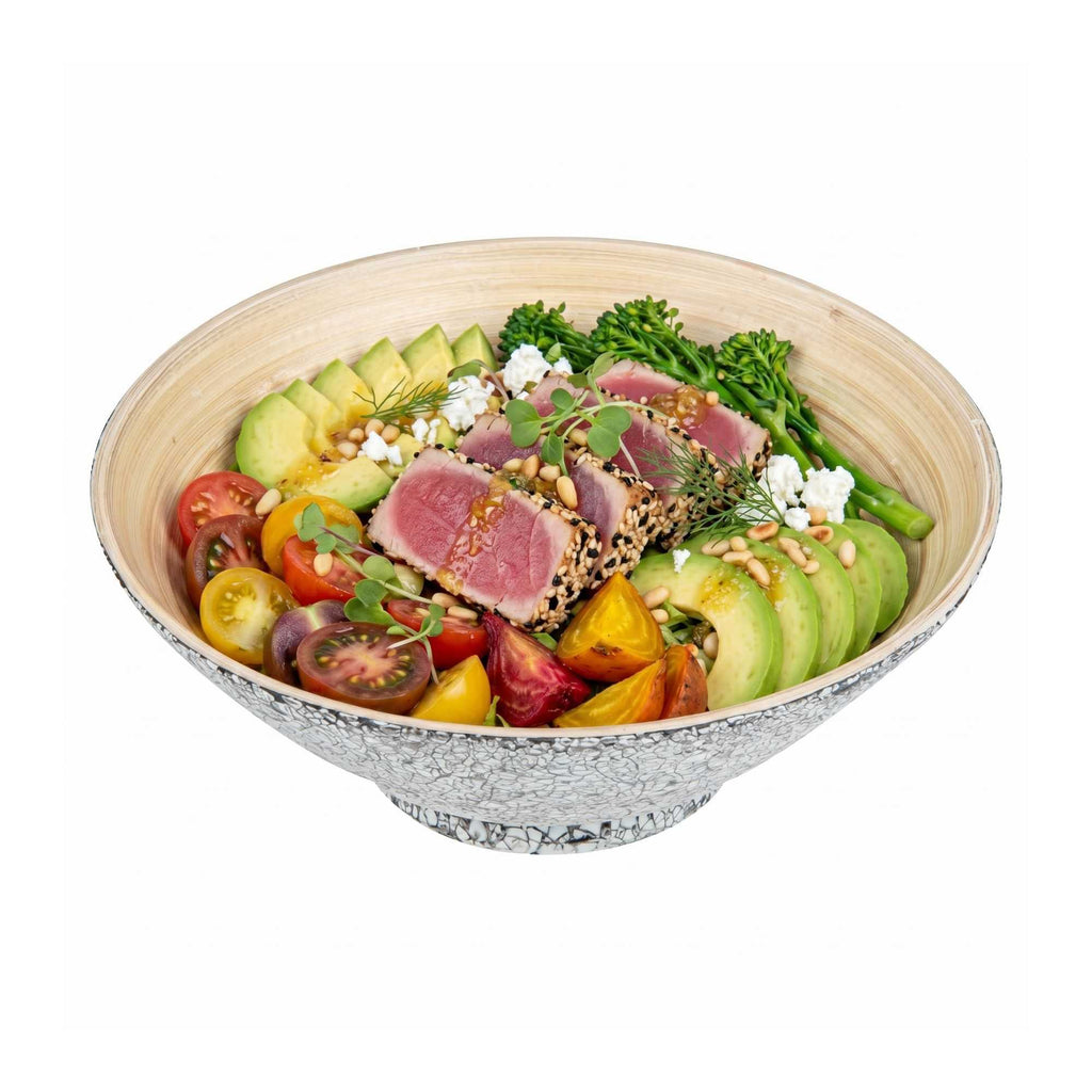 Bambuddha 29 oz Round Gray Spun Bamboo Eggshell Serving Bowl - 8 1/4" x 8 1/4" x 3 1/4" - 1 count box