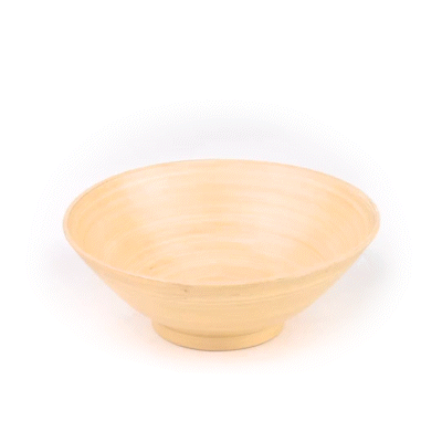 Bambuddha 29 oz Round Natural Spun Bamboo Serving Bowl - 8 1/4" x 8 1/4" x 3 1/4" - 1 count box