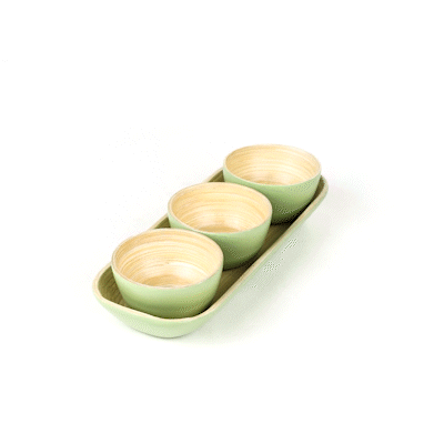 Bambuddha Green Bamboo Bowl Set - 3 Bowls, Bamboo Tray - 11 3/4" x 4 1/4" x 1 3/4" - 1 count box