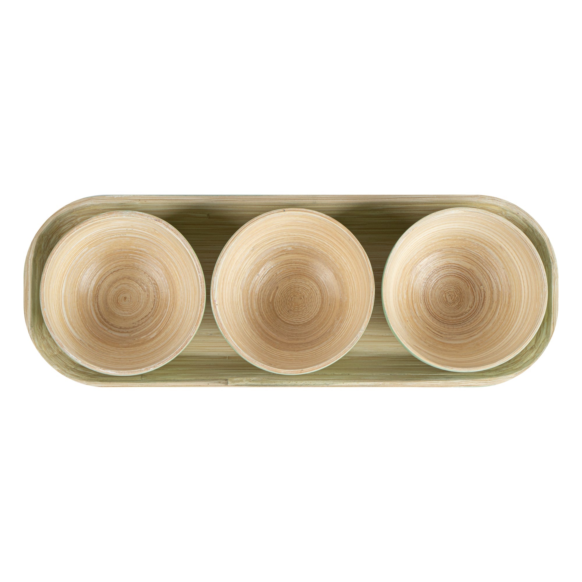 Bambuddha Green Bamboo Bowl Set - 3 Bowls, Bamboo Tray - 11 3/4" x 4 1/4" x 1 3/4" - 10 count box