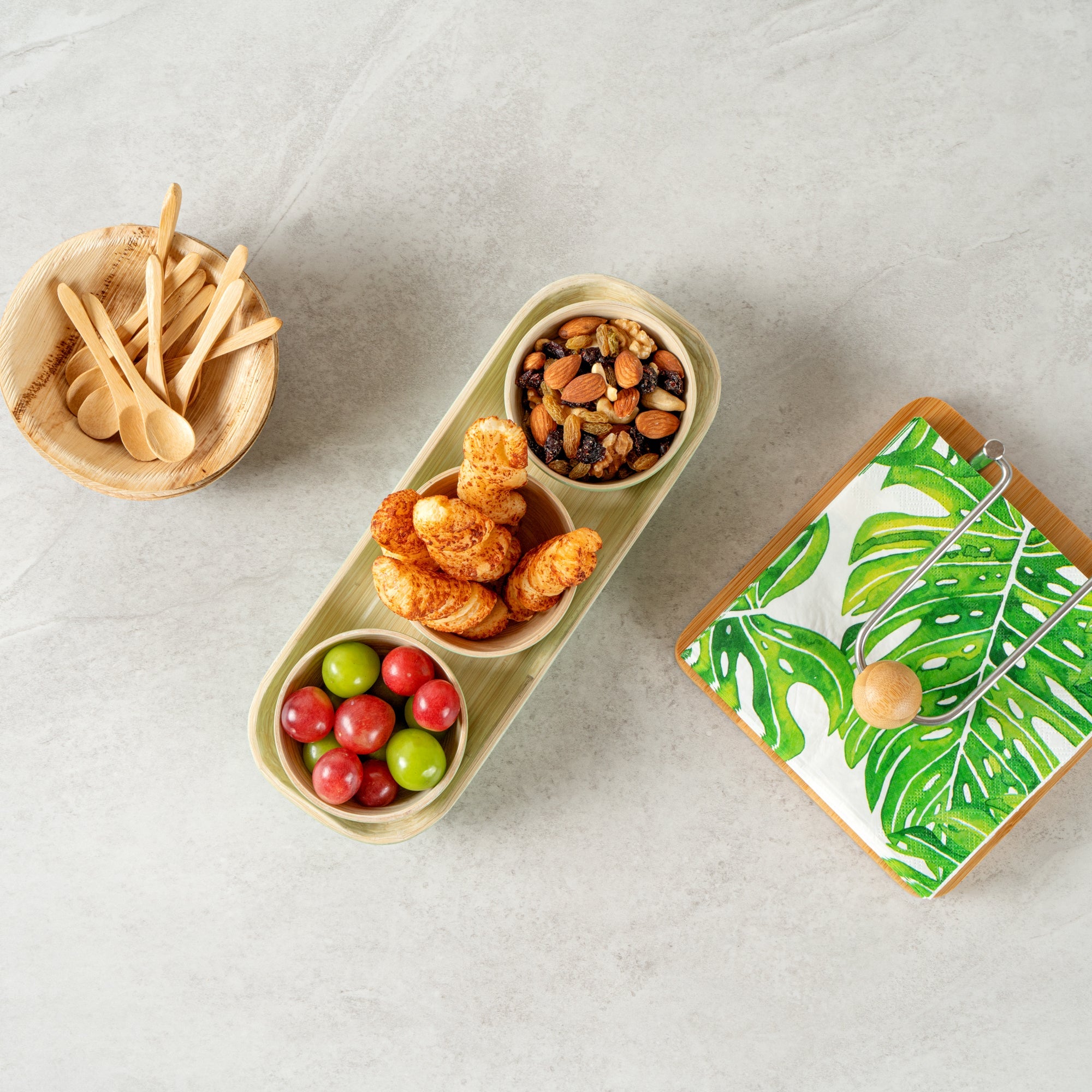 Bambuddha Green Bamboo Bowl Set - 3 Bowls, Bamboo Tray - 11 3/4" x 4 1/4" x 1 3/4" - 10 count box