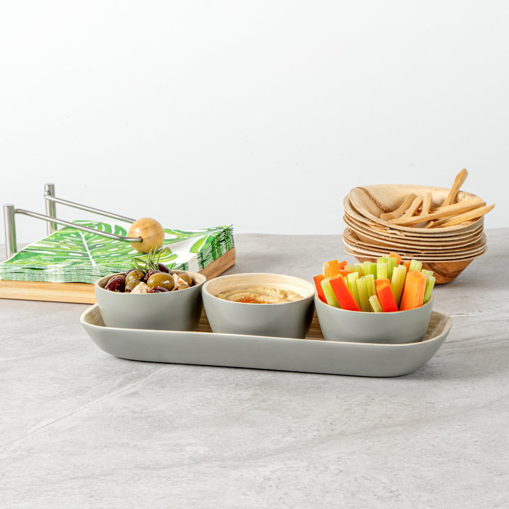 Bambuddha Gray Bamboo Bowl Set - 3 Bowls, Bamboo Tray - 11 3/4" x 4 1/4" x 1 3/4" - 1 count box