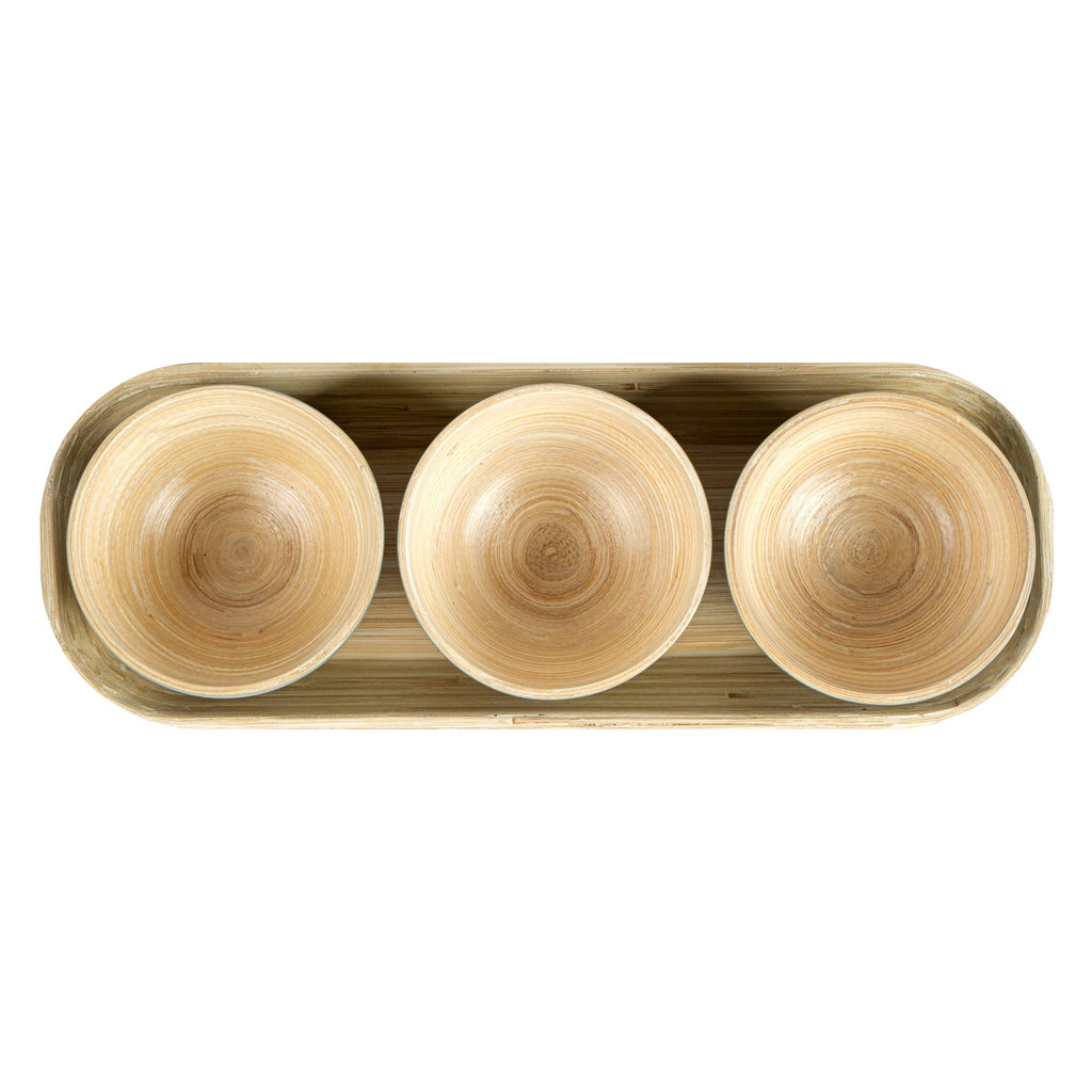 Bambuddha Gray Bamboo Bowl Set - 3 Bowls, Bamboo Tray - 11 3/4" x 4 1/4" x 1 3/4" - 10 count box