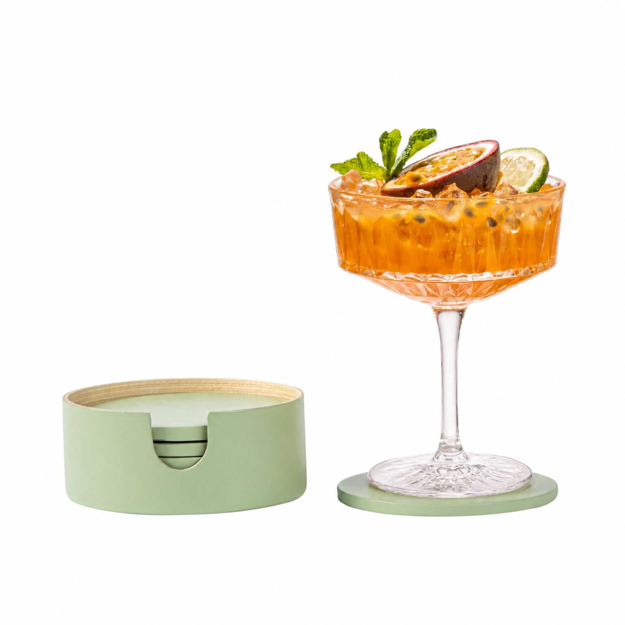 Bambuddha Green Bamboo 6-Piece Coaster Set - with Bamboo Holder - 4" x 4" x 1/4" - 30 count box