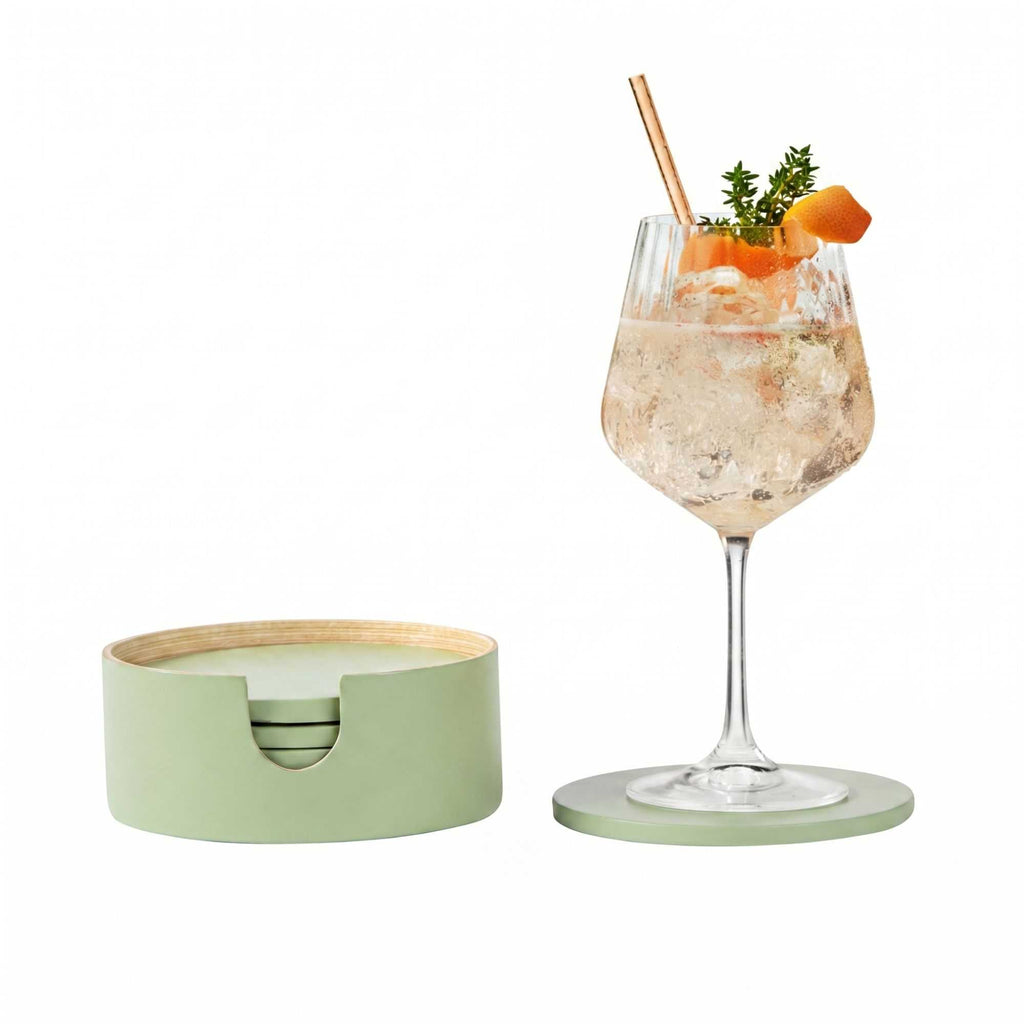 Bambuddha Green Bamboo 6-Piece Coaster Set - with Bamboo Holder - 4" x 4" x 1/4" - 30 count box
