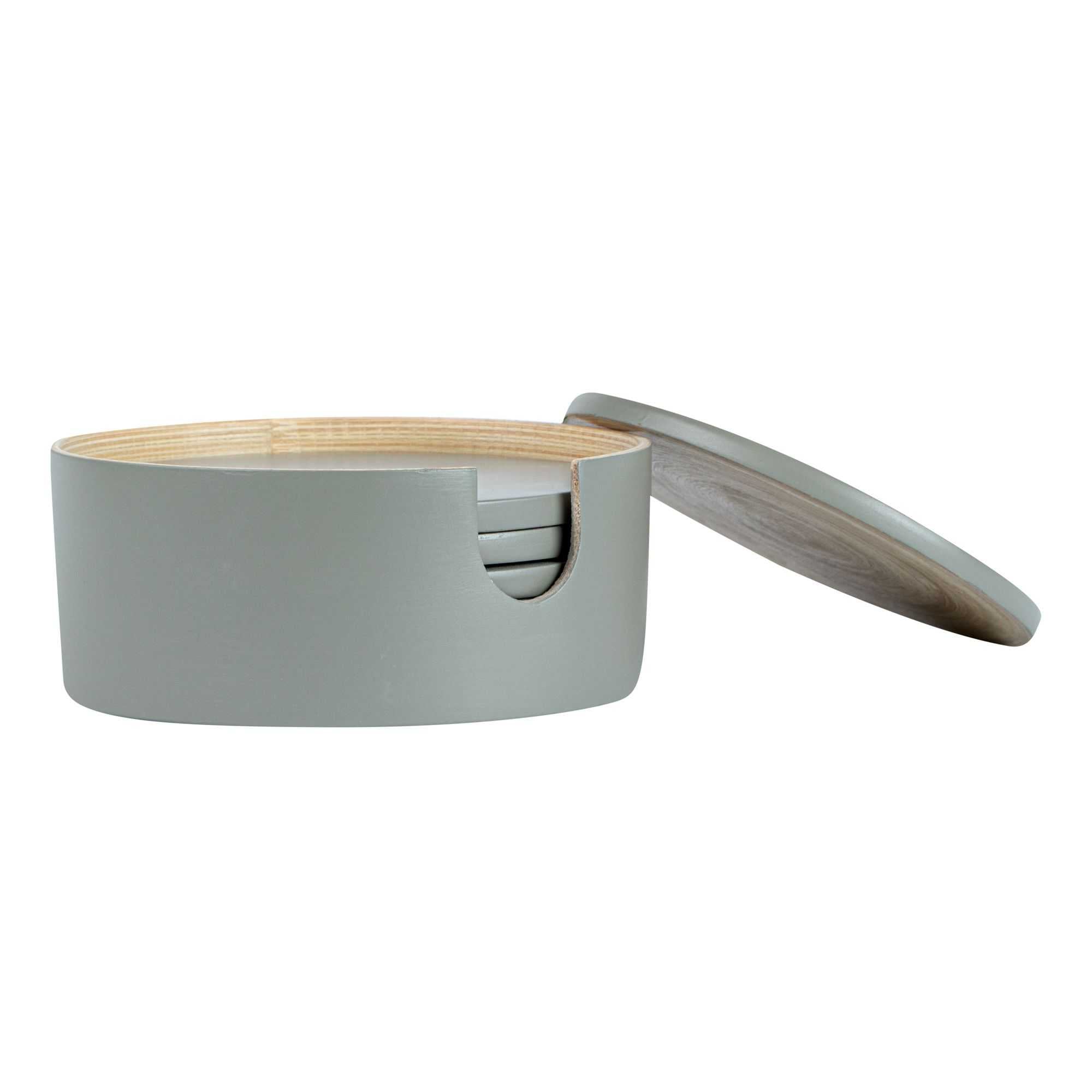 Bambuddha Gray Bamboo 6-Piece Coaster Set - with Bamboo Holder - 4" x 4" x 1/4" - 1 count box