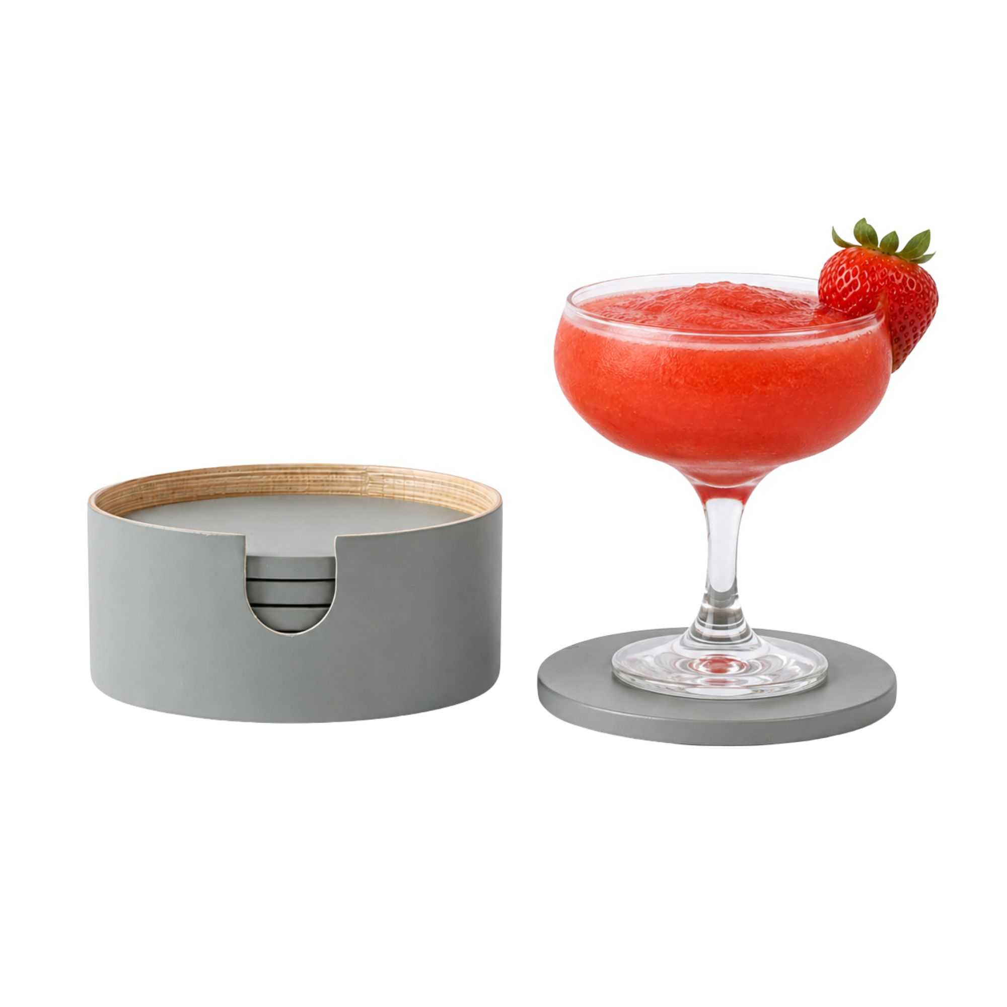Bambuddha Gray Bamboo 6-Piece Coaster Set - with Bamboo Holder - 4" x 4" x 1/4" - 1 count box