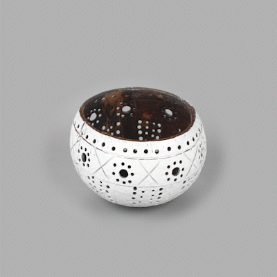 Coco Casa White Handmade Coconut Shell Candle Holder - Sun and Light Pattern - 4" x 4" x 3 1/4" - 1 count box