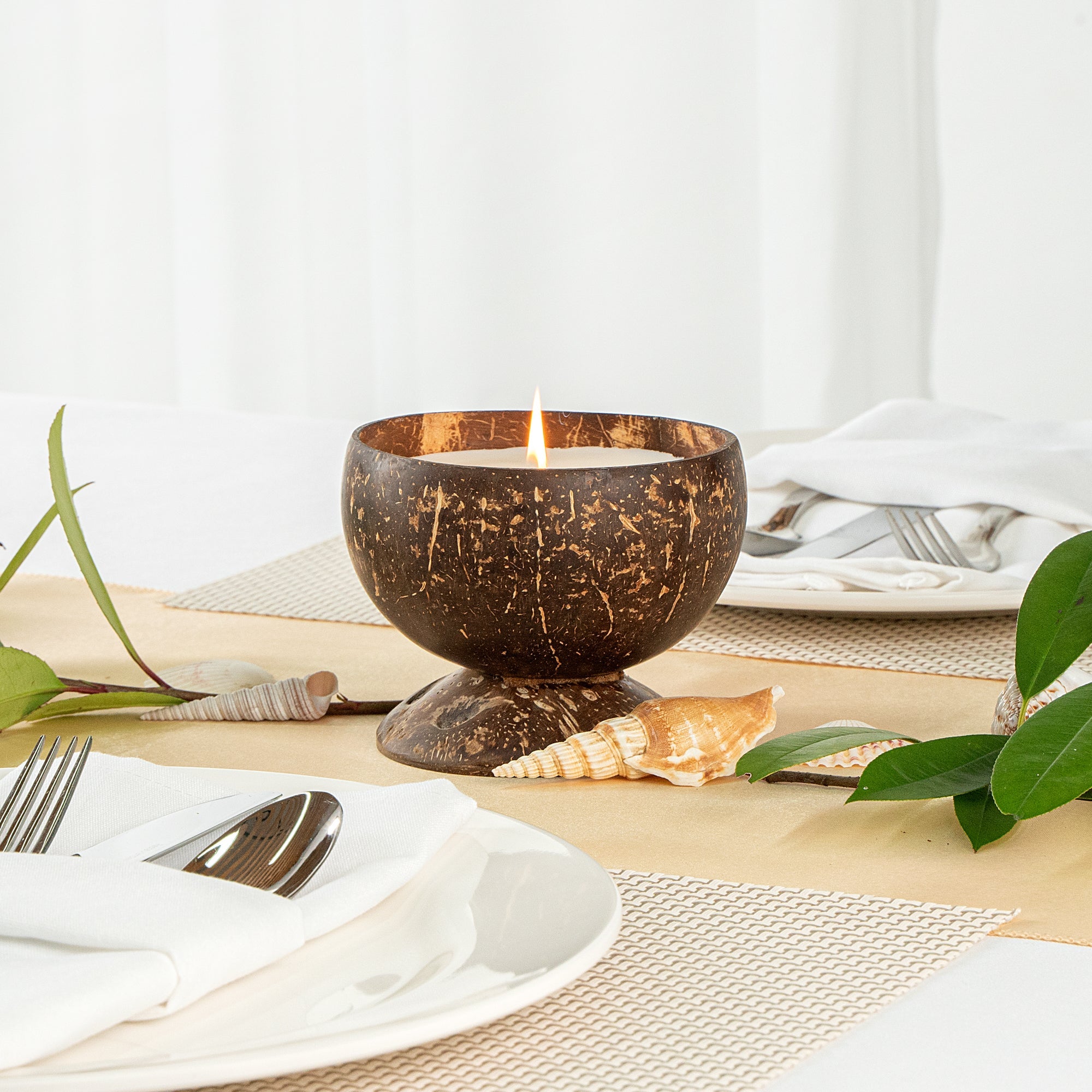 Coco Casa Handmade Coconut Candle Bowl - Sandalwood and Shea - 4" x 4" x 2 3/4" - 10 count box