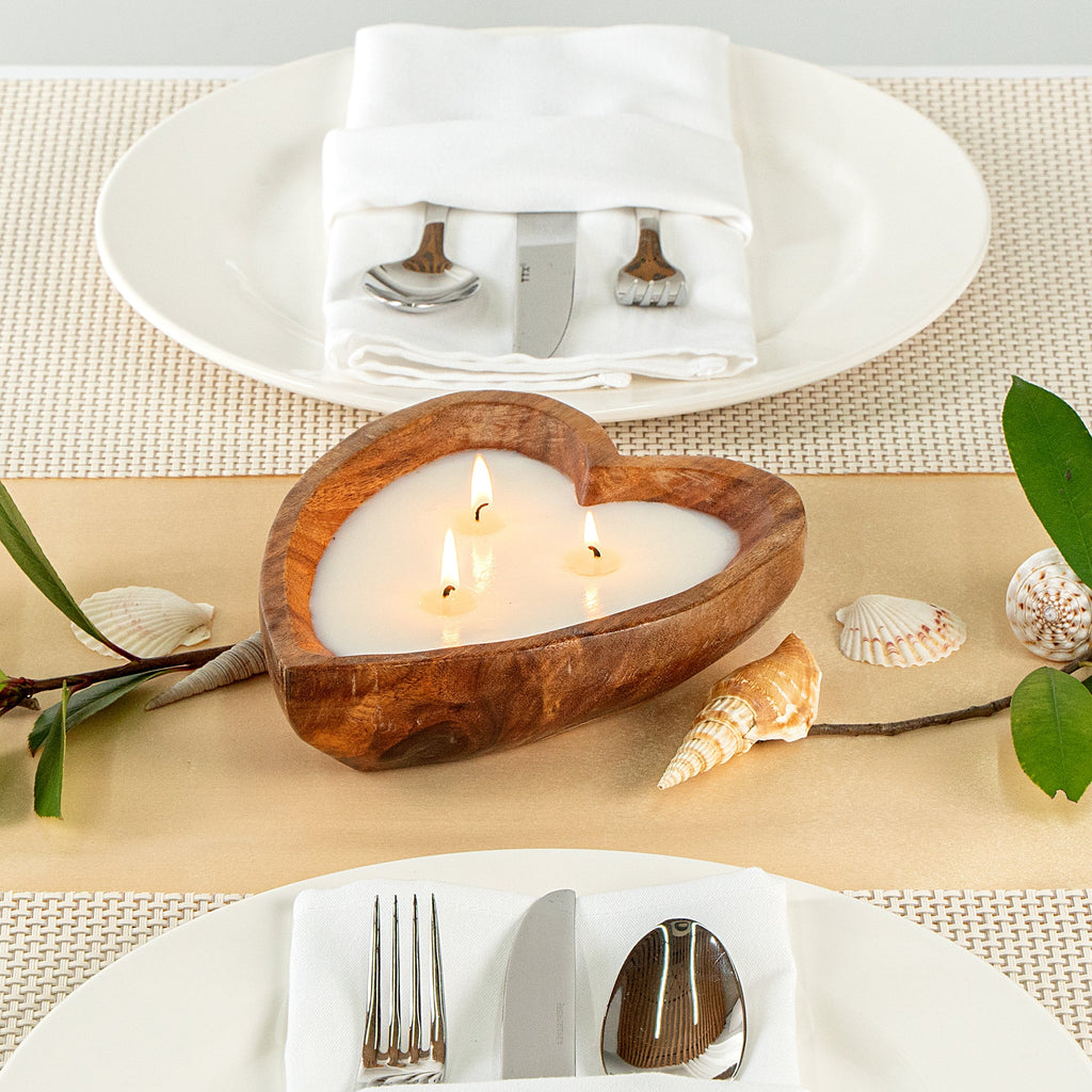 Coco Casa Handmade Wood Heart Bowl Candle - Pineapple Papaya - 7" x 5 1/2" x 2" - 10 count box