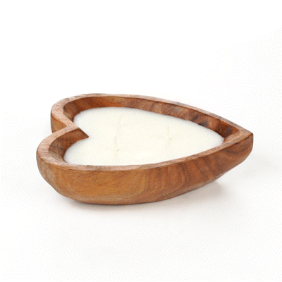 Coco Casa Handmade Wood Heart Bowl Candle - Vanilla - 7" x 5 1/2" x 2" - 10 count box