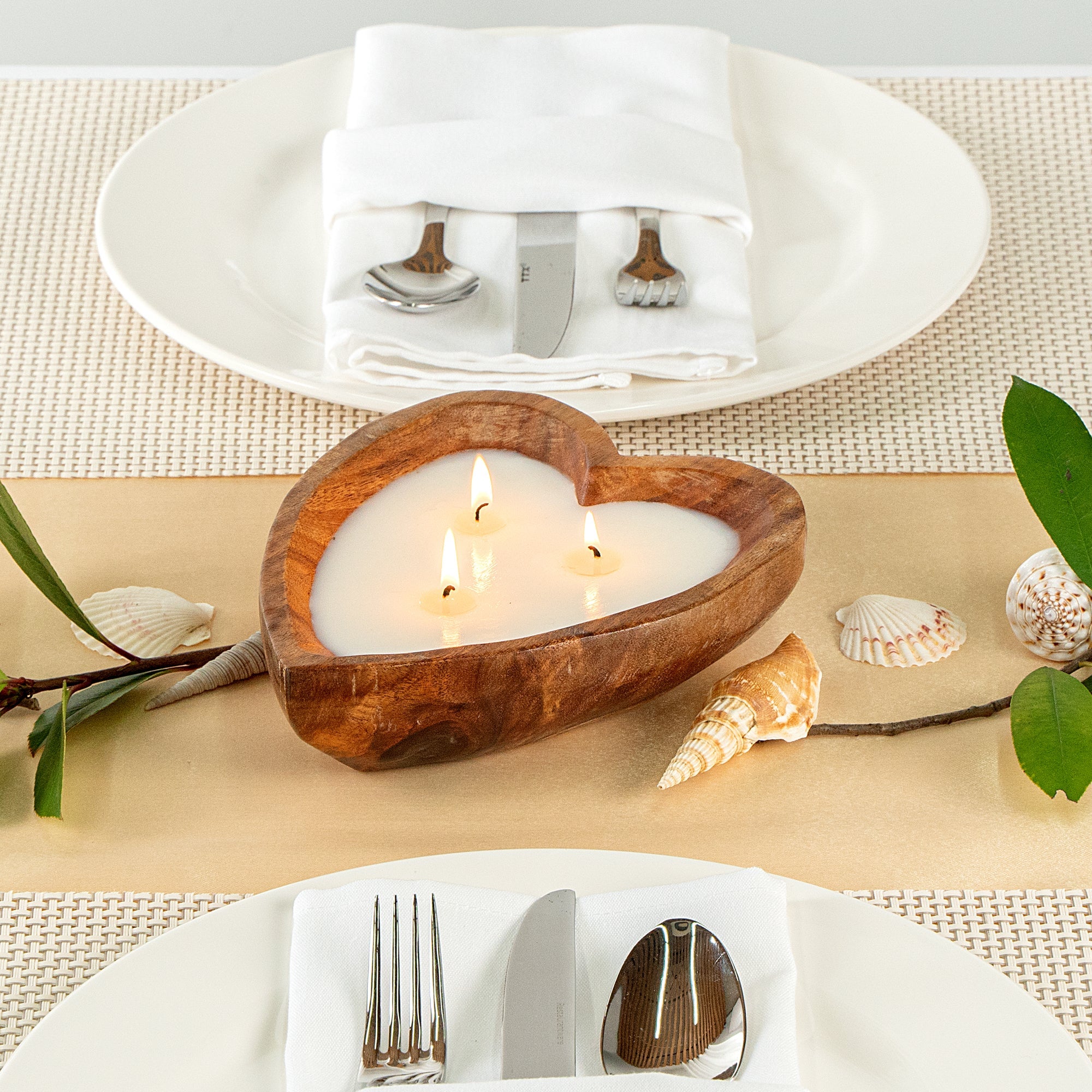Coco Casa Handmade Wood Heart Bowl Candle - Sandalwood and Shea - 7" x 5 1/2" x 2" - 1 count box