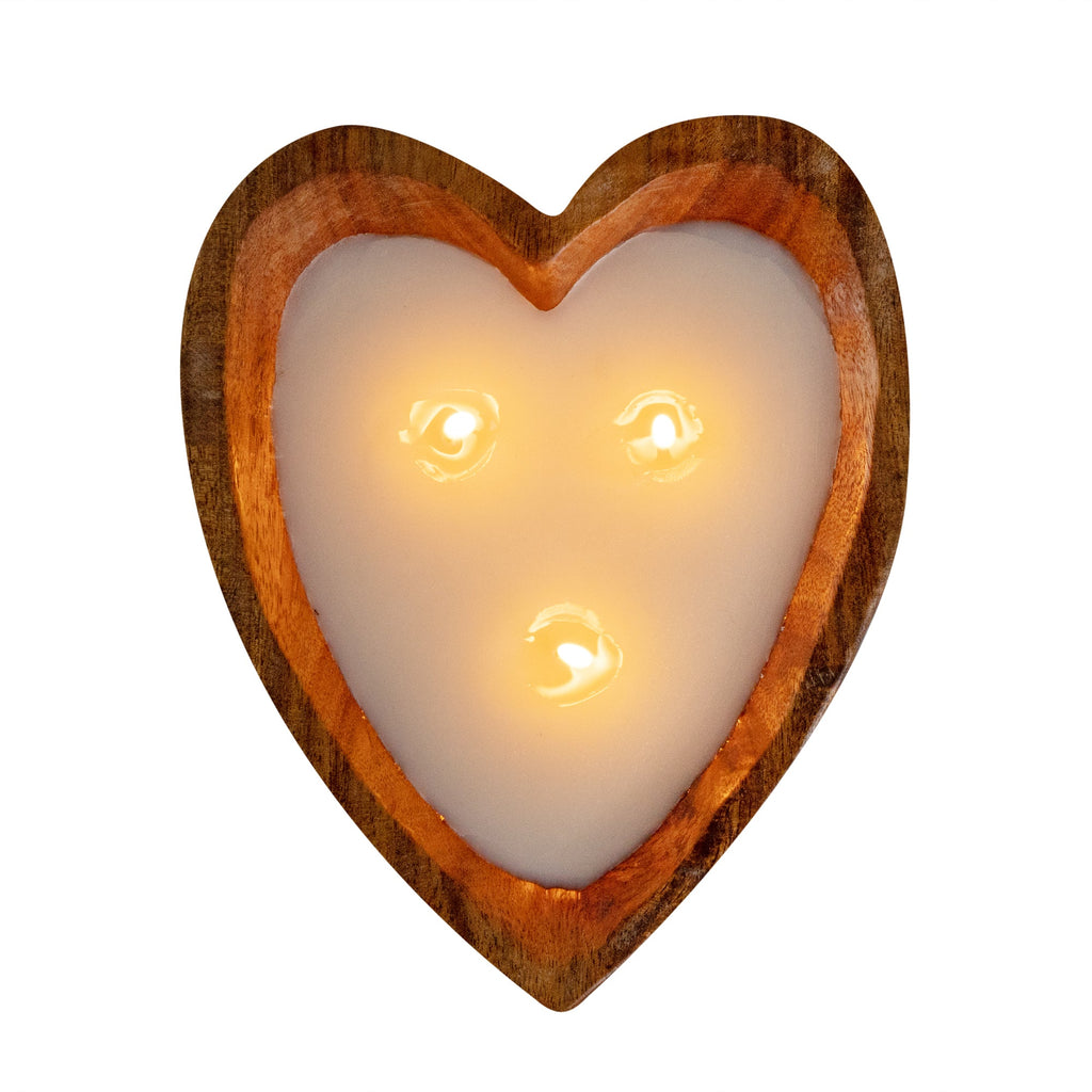 Coco Casa Handmade Wood Heart Bowl Candle - Sandalwood and Shea - 7" x 5 1/2" x 2" - 10 count box