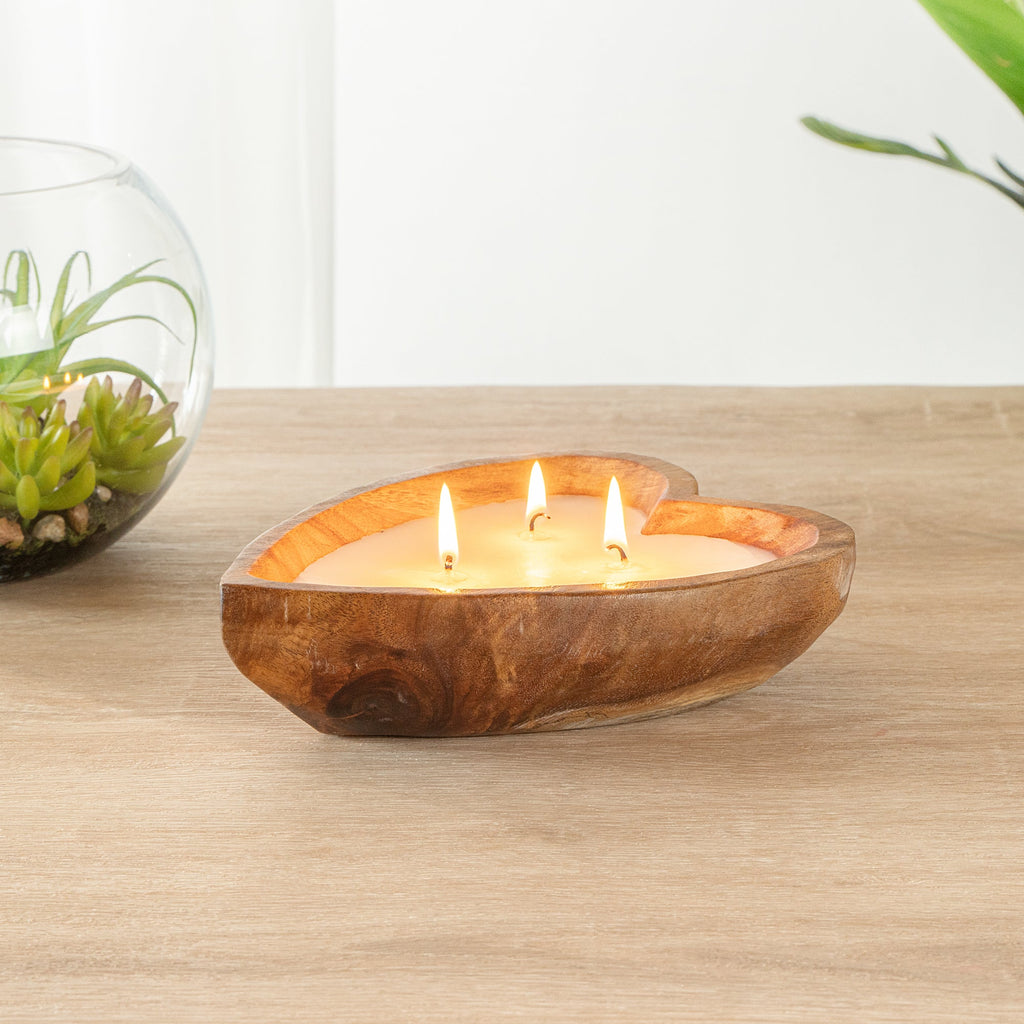 Coco Casa Handmade Wood Heart Bowl Candle - Mint Leaf and Eucalyptus - 7" x 5 1/2" x 2" - 10 count box