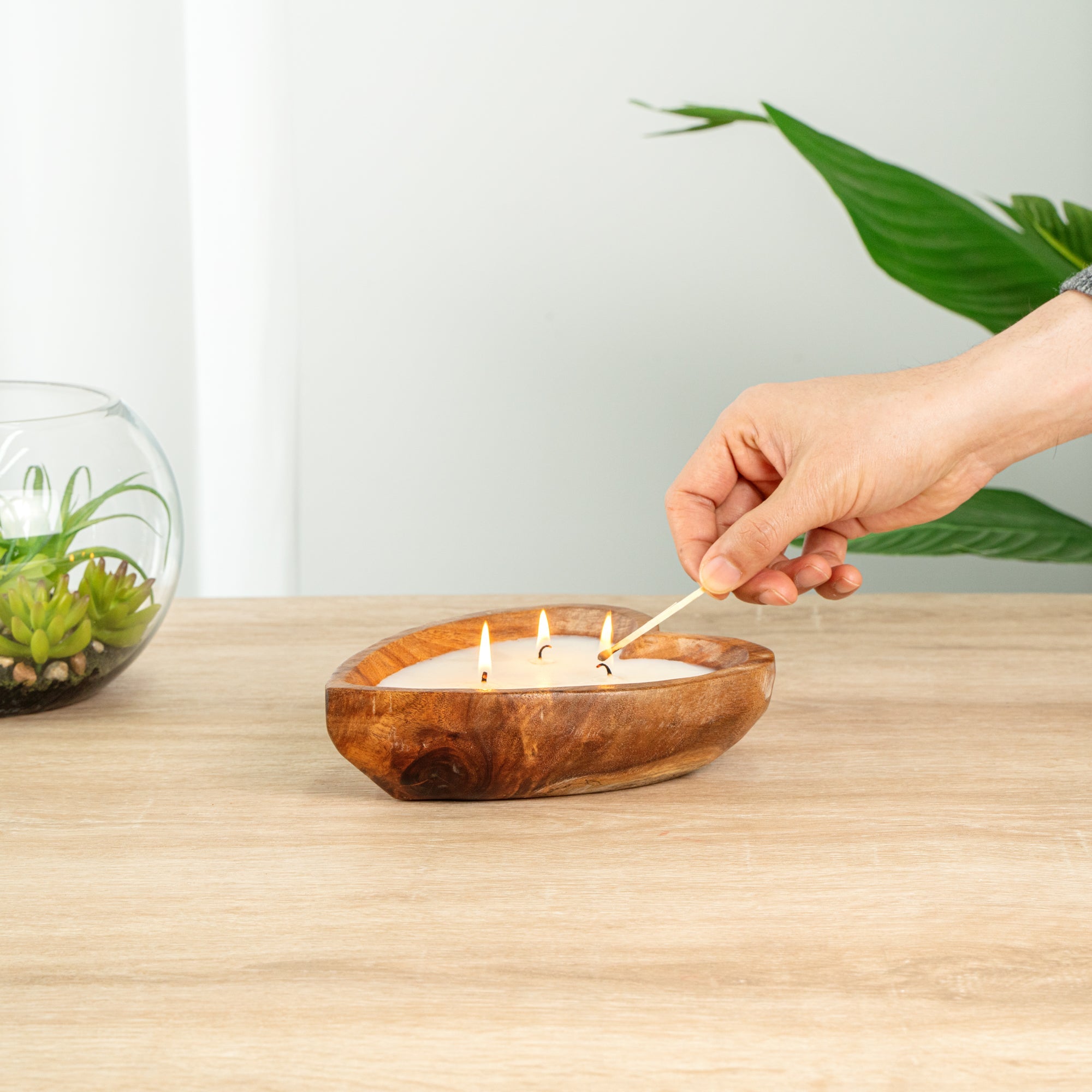 Coco Casa Handmade Wood Heart Bowl Candle - Mint Leaf and Eucalyptus - 7" x 5 1/2" x 2" - 10 count box