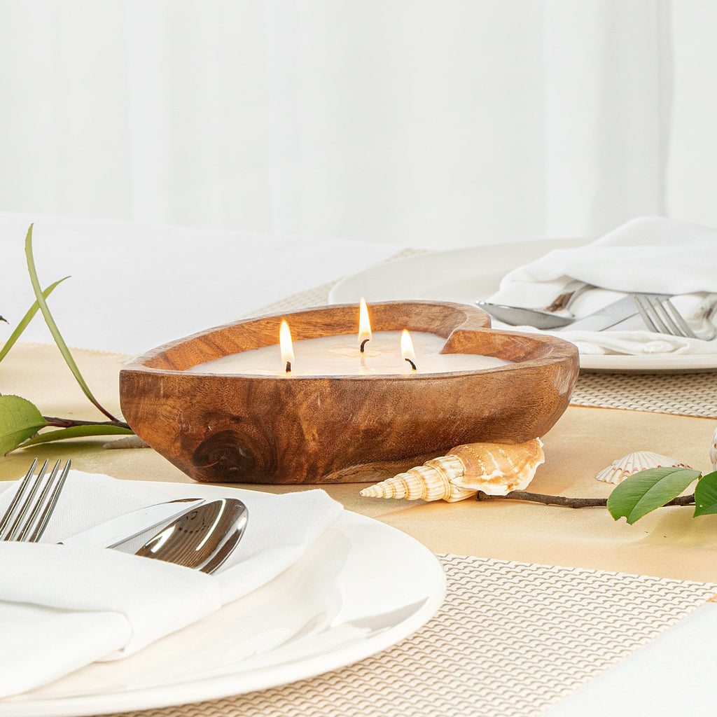 Coco Casa Handmade Wood Heart Bowl Candle - Sandalwood - 7" x 5 1/2" x 2" - 10 count box