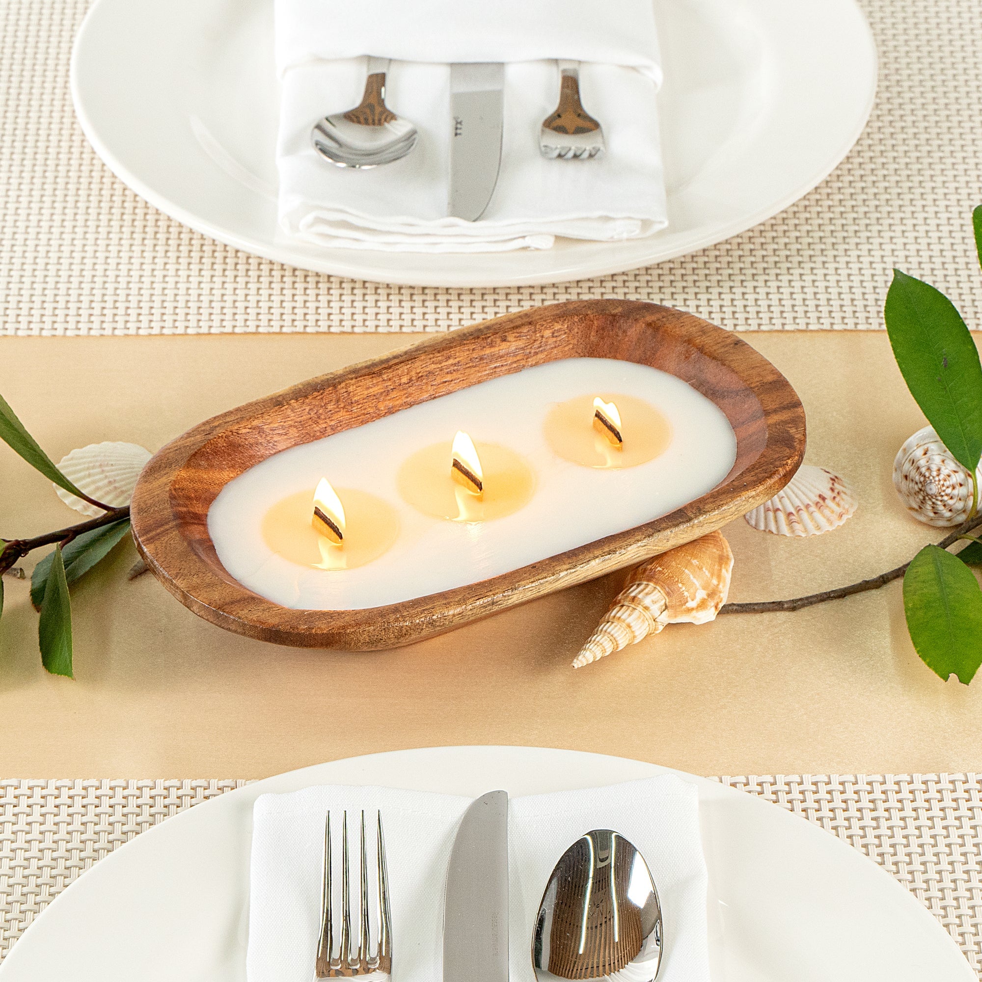 Coco Casa Handmade Wood Bowl Candle - Cinnamon - 9" x 5 1/2" x 2" - 10 count box