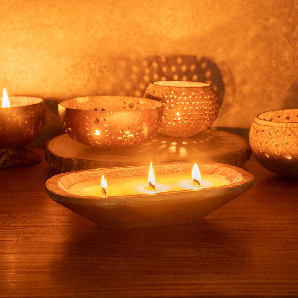 Coco Casa Handmade Wood Bowl Candle - Sandalwood and Shea - 9" x 5 1/2" x 2" - 1 count box