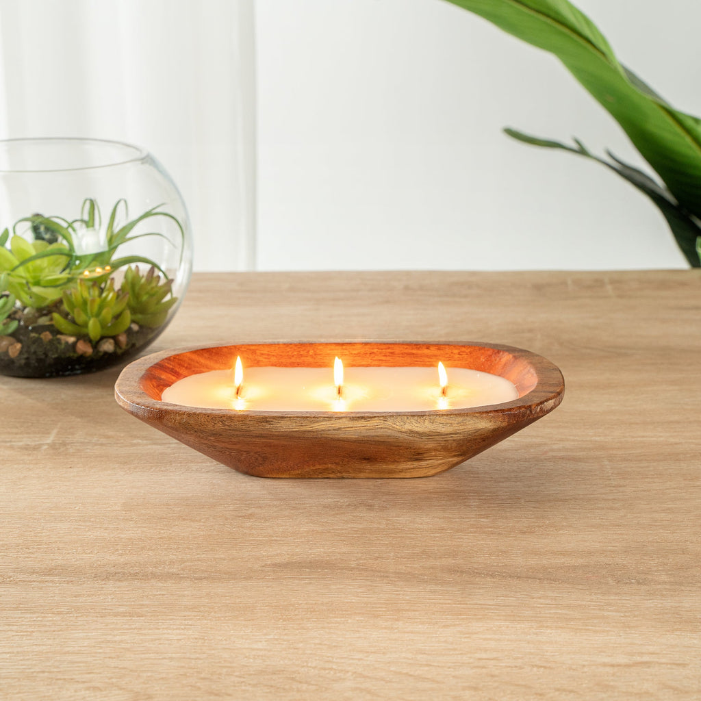Coco Casa Handmade Wood Bowl Candle - Sandalwood and Shea - 9" x 5 1/2" x 2" - 10 count box
