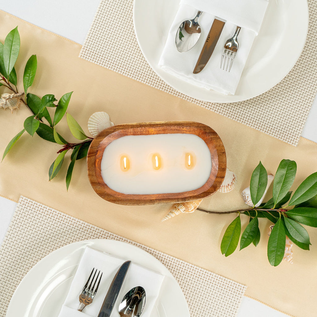 Coco Casa Handmade Wood Bowl Candle - Mint Leaf and Eucalyptus - 9" x 5 1/2" x 2" - 10 count box