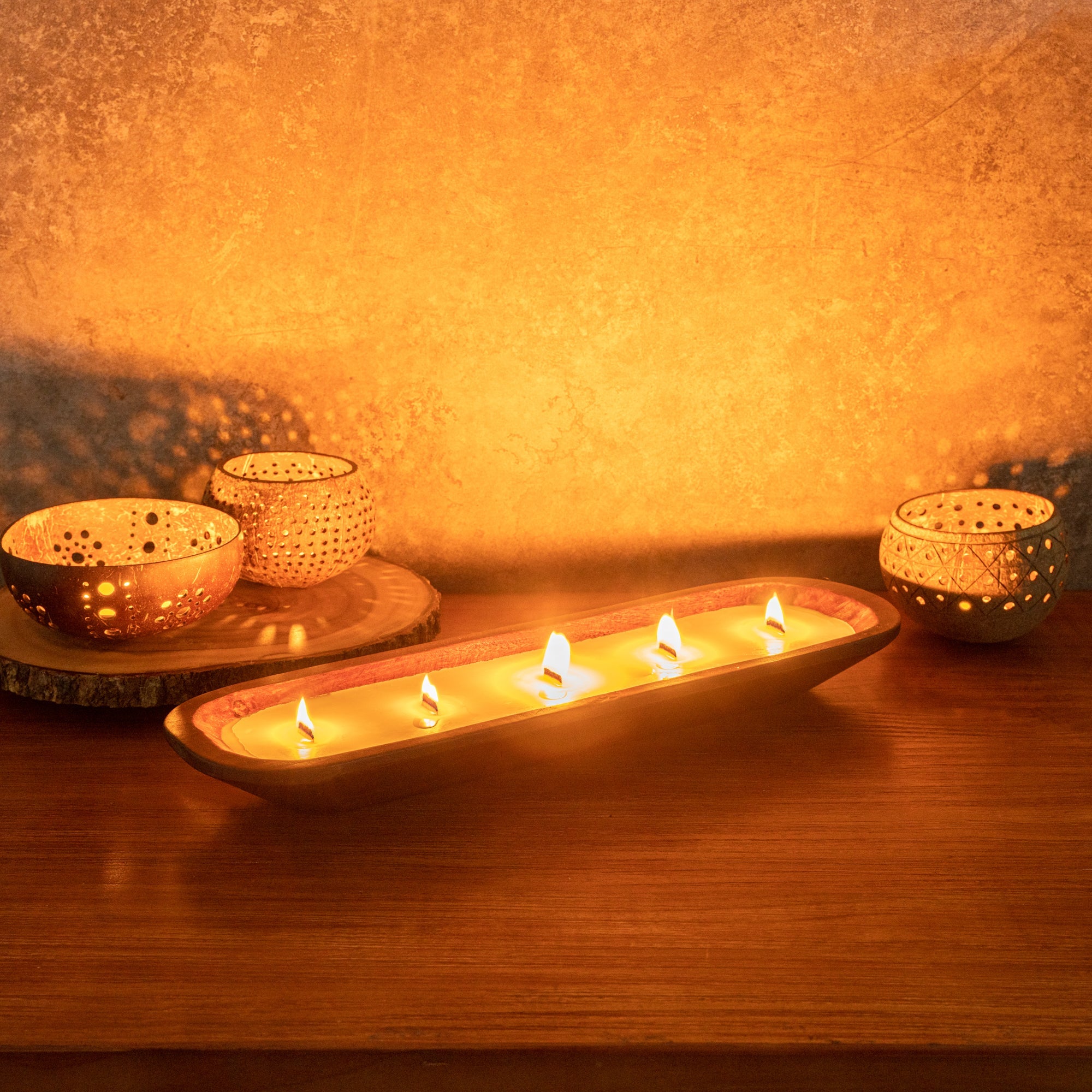Coco Casa Handmade Wood Bowl Candle - Sandalwood - 17 3/4" x 5 1/2" x 2" - 10 count box