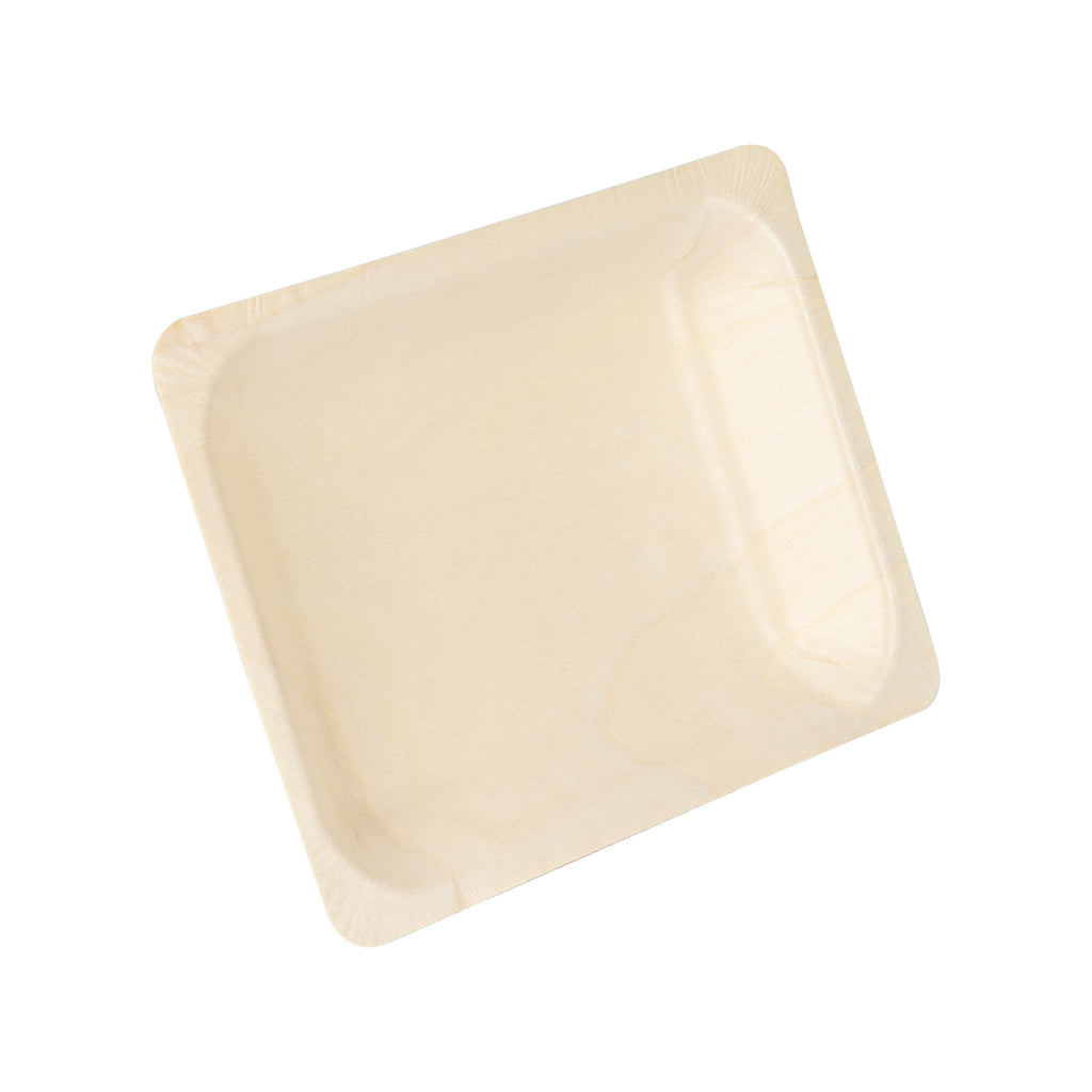 Taipei Rectangle Natural Poplar Plate - 8 3/4'' x 6 3/4'' x 1 1/4'' - 50 count box