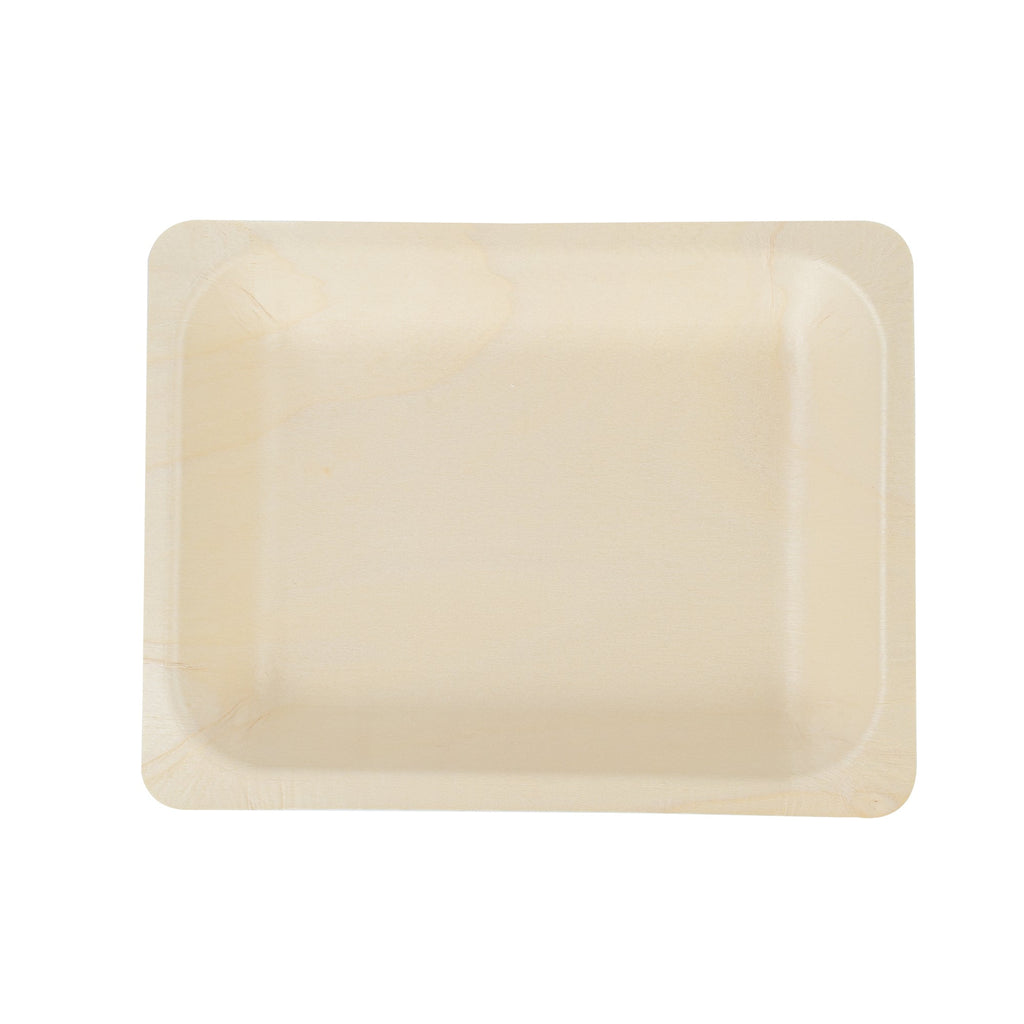 Taipei Rectangle Natural Poplar Plate - 8 3/4'' x 6 3/4'' x 1 1/4'' - 50 count box