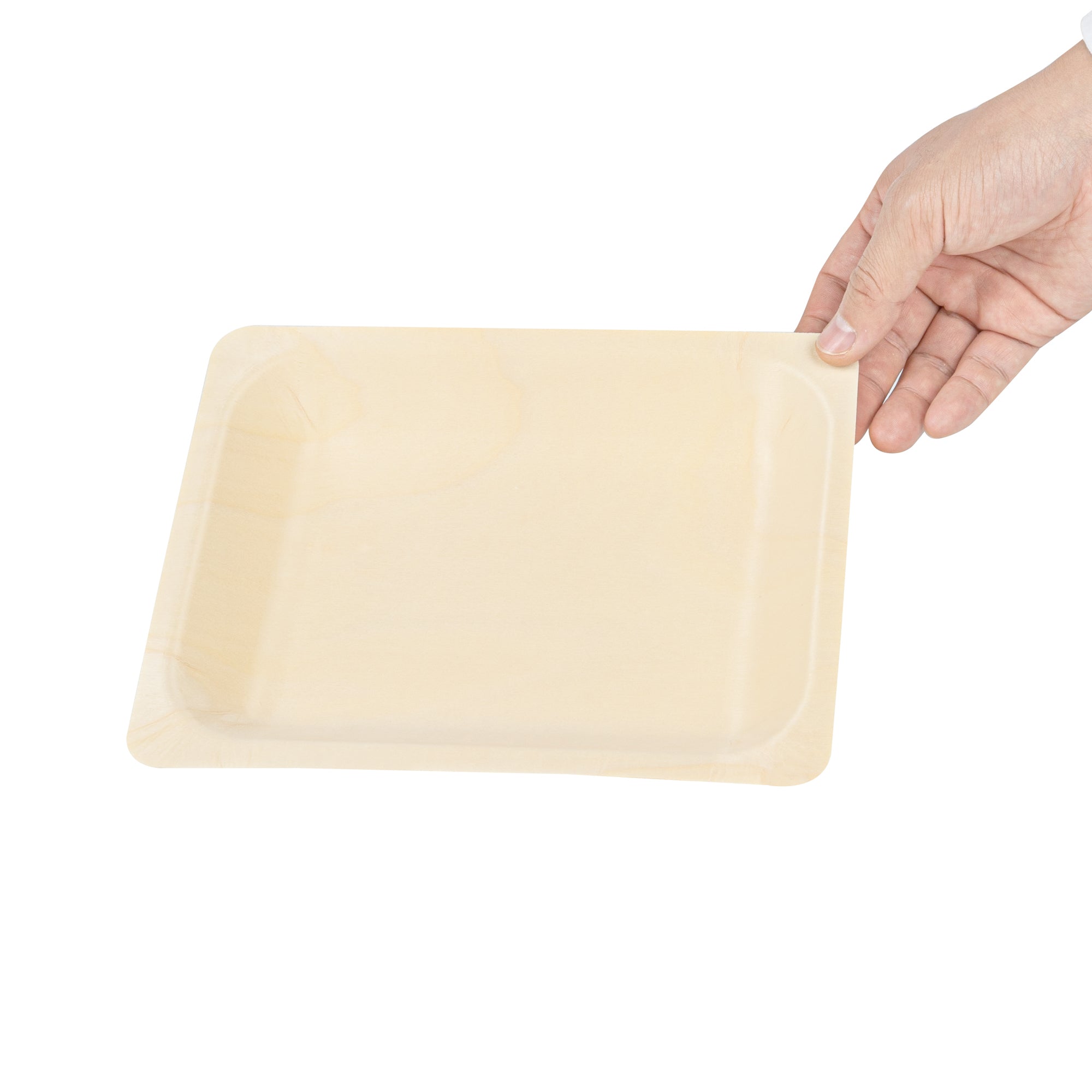 Taipei Rectangle Natural Poplar Plate - 8 3/4'' x 6 3/4'' x 1 1/4'' - 200 count box