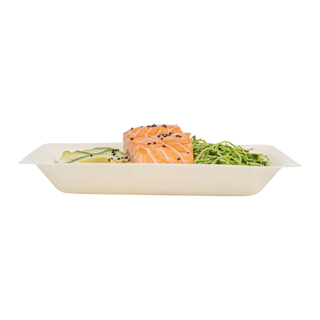 Taipei Rectangle Natural Poplar Plate - 8 3/4'' x 6 3/4'' x 1 1/4'' - 200 count box