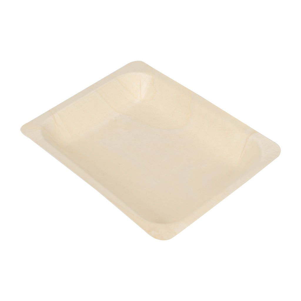 Taipei Rectangle Natural Poplar Plate - 8 3/4'' x 6 3/4'' x 1 1/4'' - 200 count box