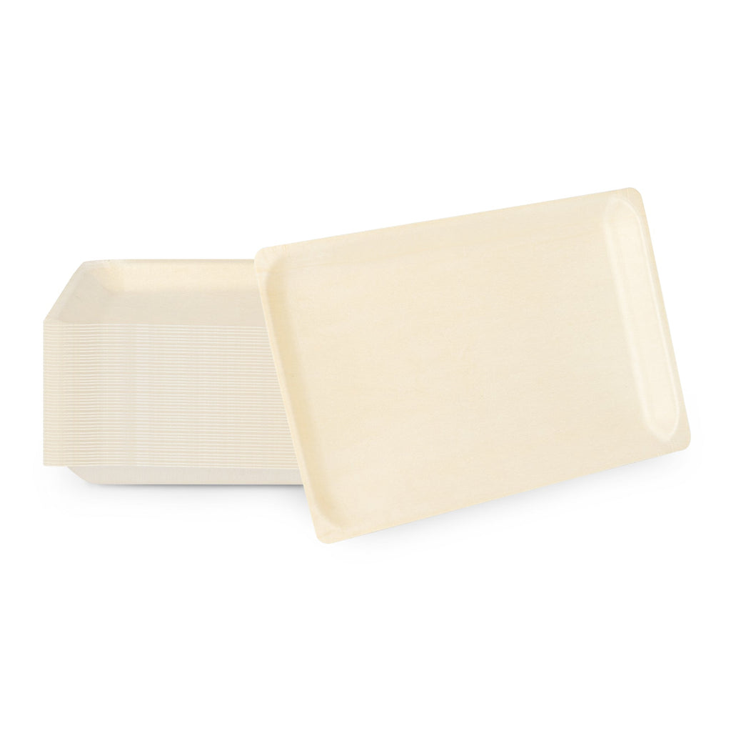 Taipei Rectangle Natural Poplar Plate - 10 3/4'' x 6 1/4'' x 1/2'' - 50 count box
