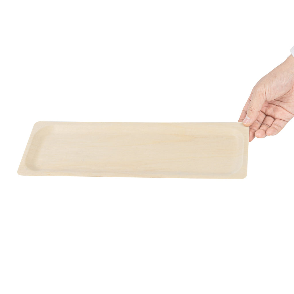 Taipei Rectangle Natural Poplar Plate - 14 1/4'' x 4 3/4'' - 50 count box