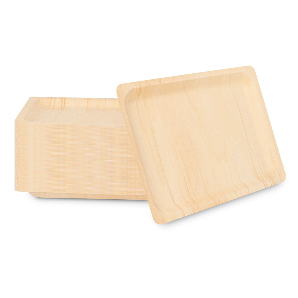Taipei Rectangle Natural Poplar Plate - 14 1/4'' x 9 3/4'' x 3/4'' - 50 count box