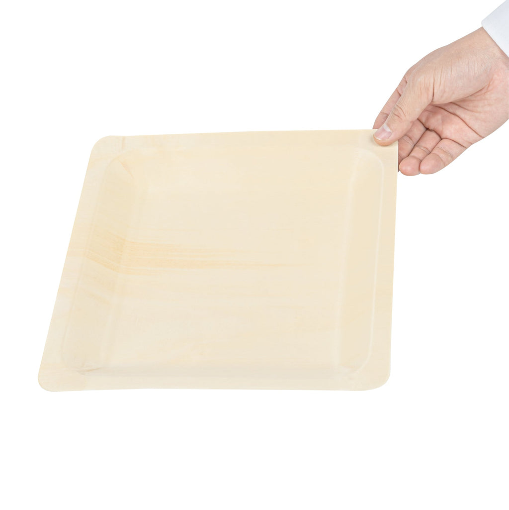 Taipei Square Natural Poplar Plate - 9 3/4'' x 9 3/4'' x 1'' - 50 count box