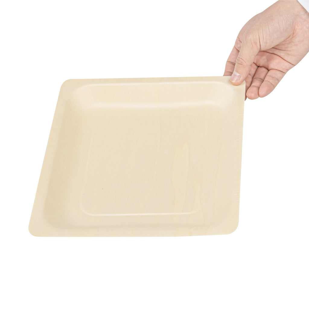 Taipei Square Natural Poplar Plate - 9'' x 9'' x 1'' - 50 count box