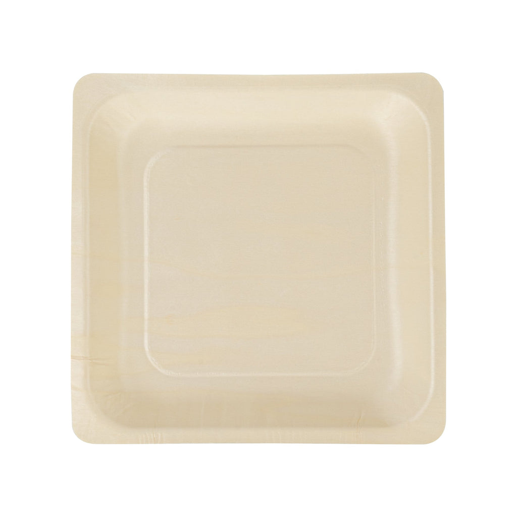 Taipei Square Natural Poplar Plate - 9'' x 9'' x 1'' - 50 count box