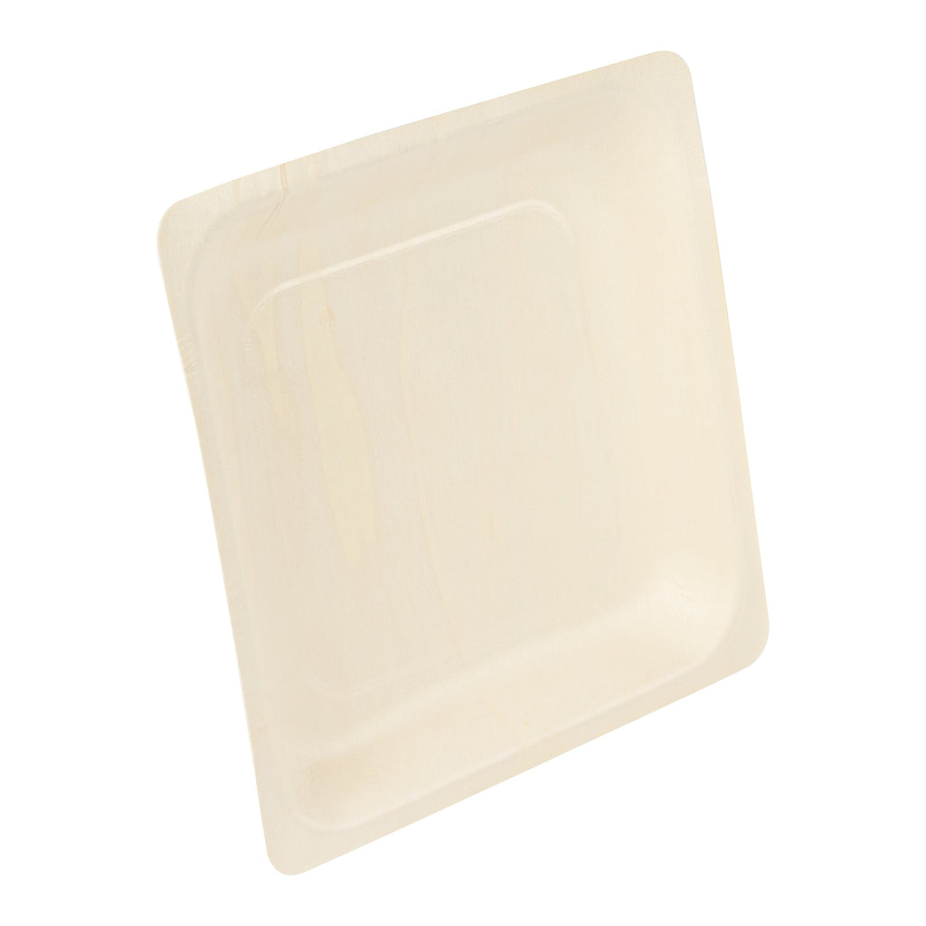 Taipei Square Natural Poplar Plate - 9'' x 9'' x 1'' - 200 count box