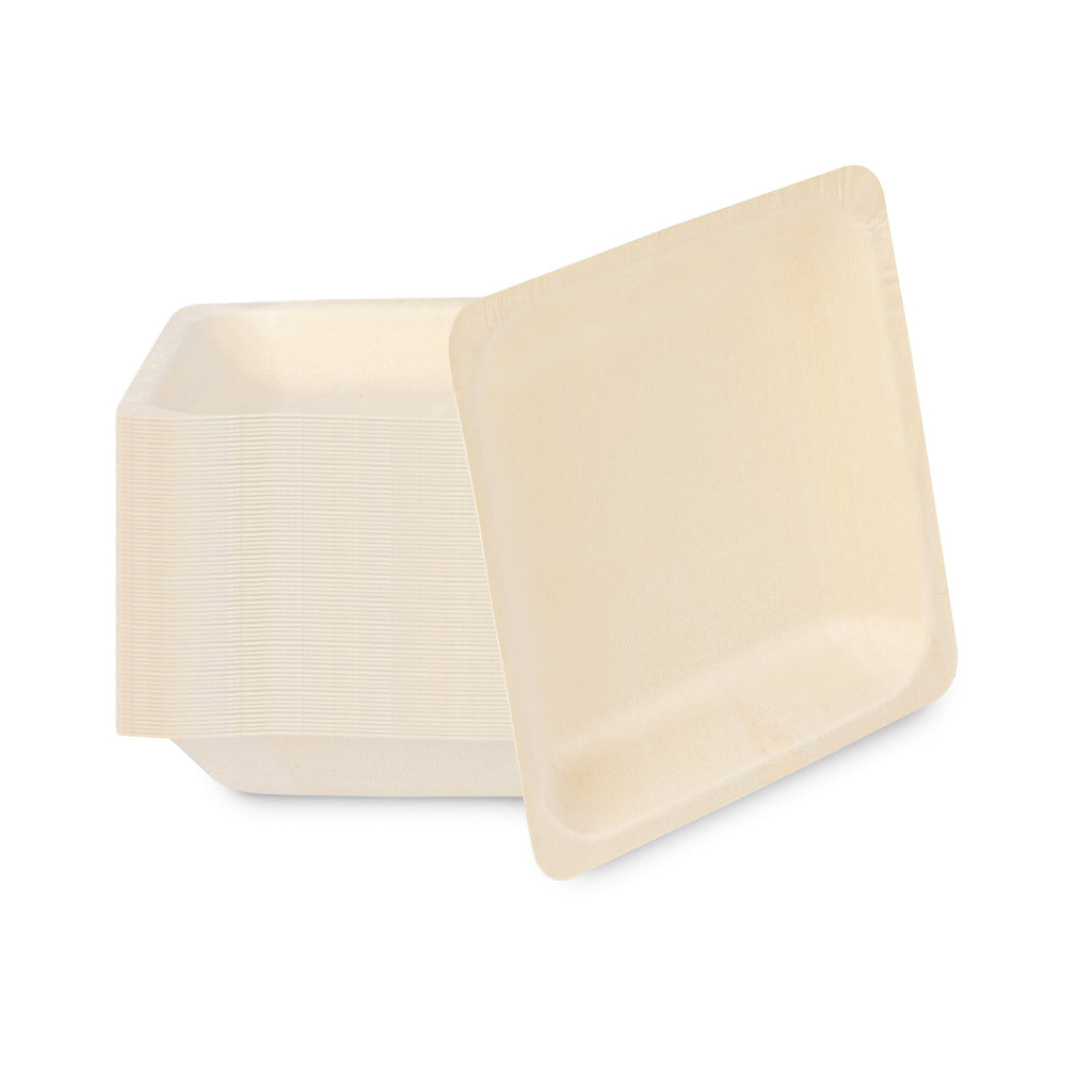 Taipei Square Natural Poplar Plate - 7'' x 7'' x 1'' - 50 count box