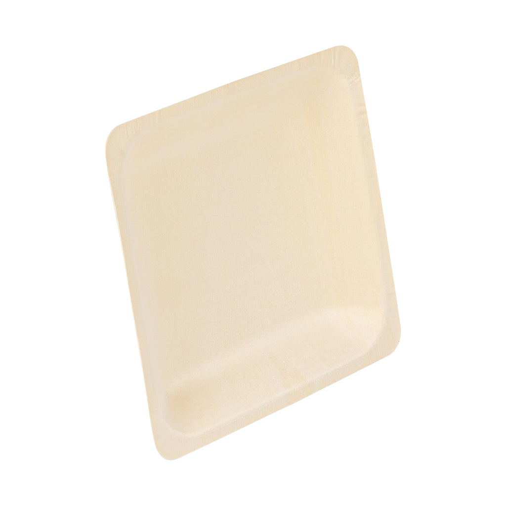 Taipei Square Natural Poplar Plate - 7'' x 7'' x 1'' - 200 count box