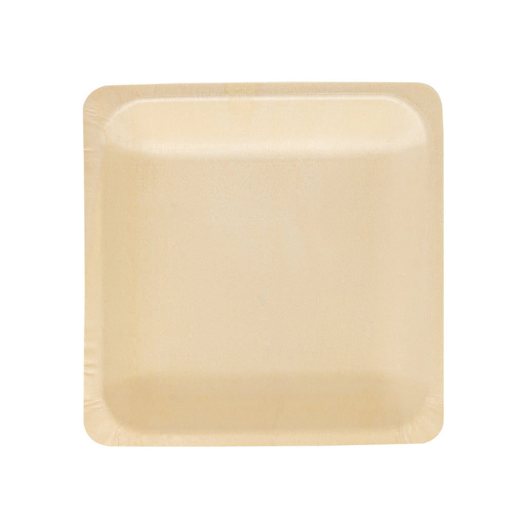 Taipei Square Natural Poplar Plate - 7'' x 7'' x 1'' - 200 count box