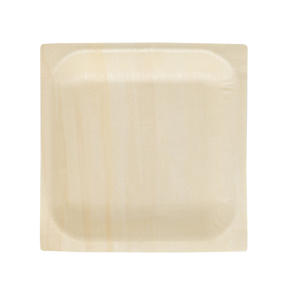 Taipei Square Natural Poplar Plate - 5'' x 5'' x 1/2'' - 50 count box