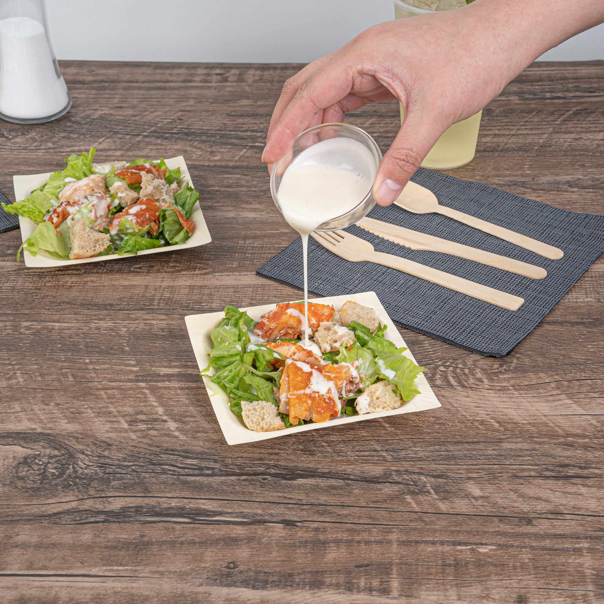 Taipei Square Natural Poplar Plate - 5'' x 5'' x 1/2'' - 50 count box