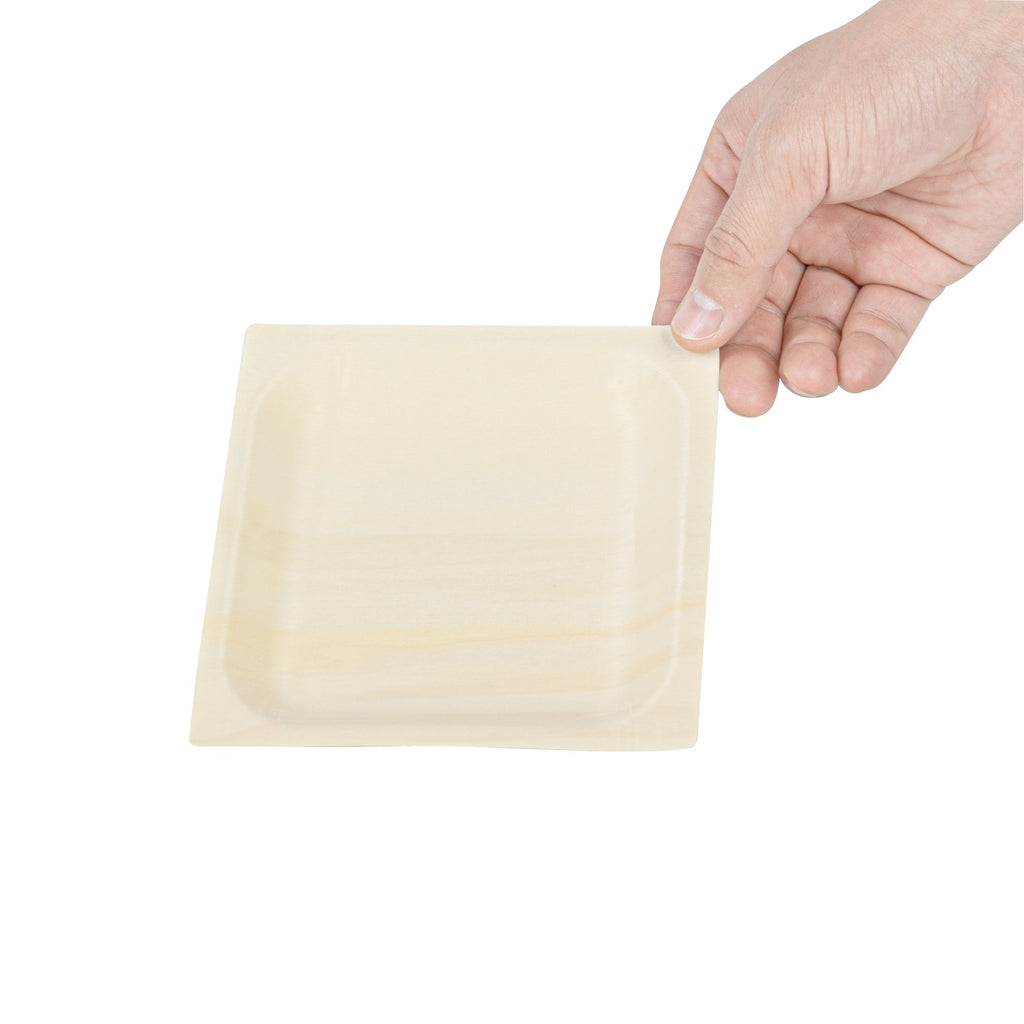 Taipei Square Natural Poplar Plate - 5'' x 5'' x 1/2'' - 200 count box