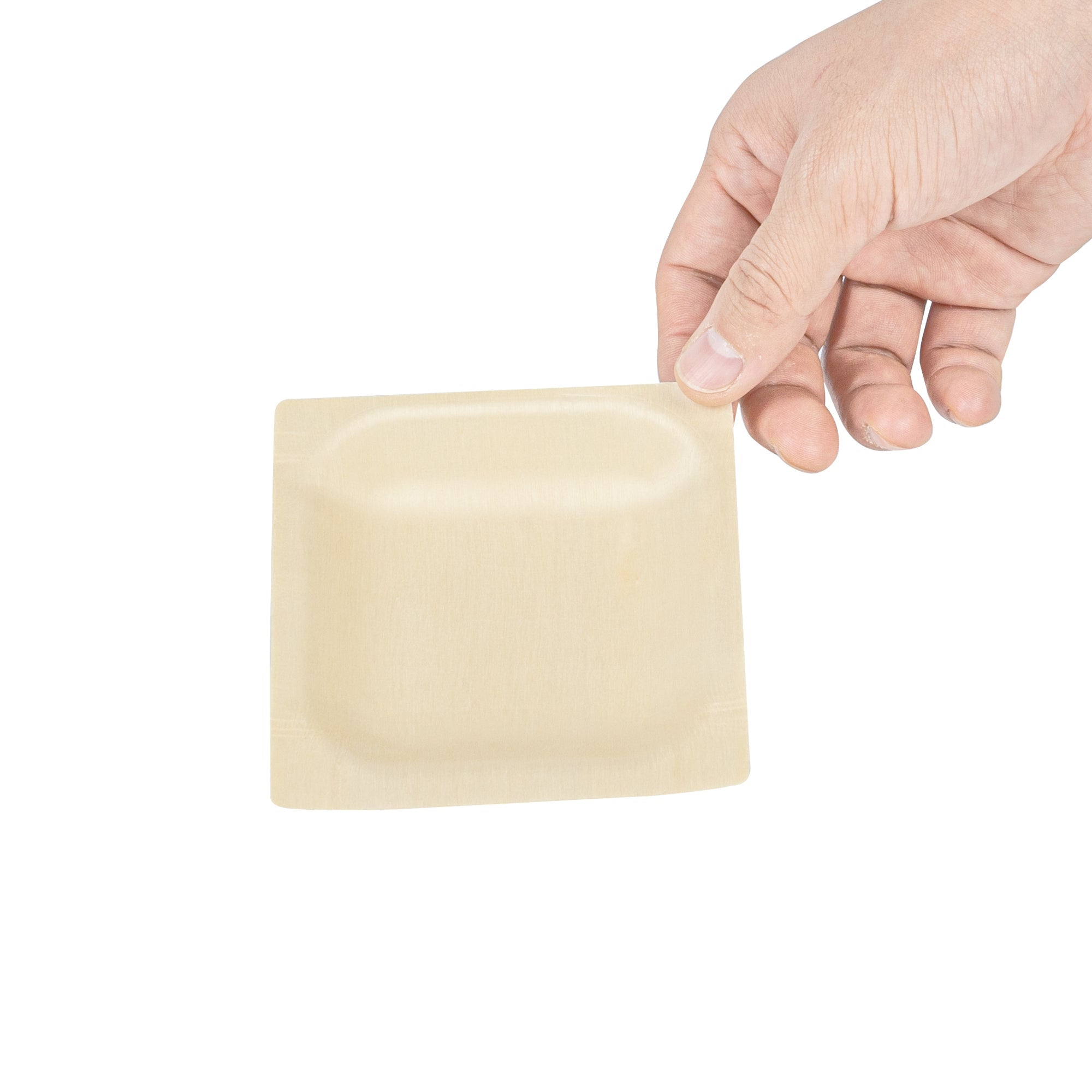 Taipei Square Natural Poplar Plate - 4'' x 4'' - 50 count box