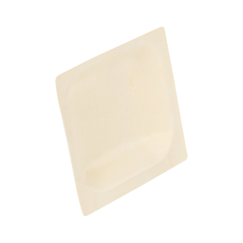 Taipei Square Natural Poplar Plate - 4'' x 4'' - 50 count box
