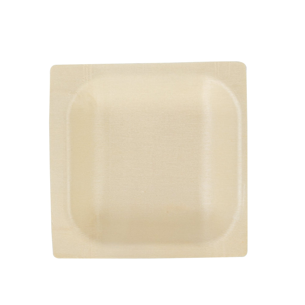Taipei Square Natural Poplar Plate - 4'' x 4'' - 50 count box
