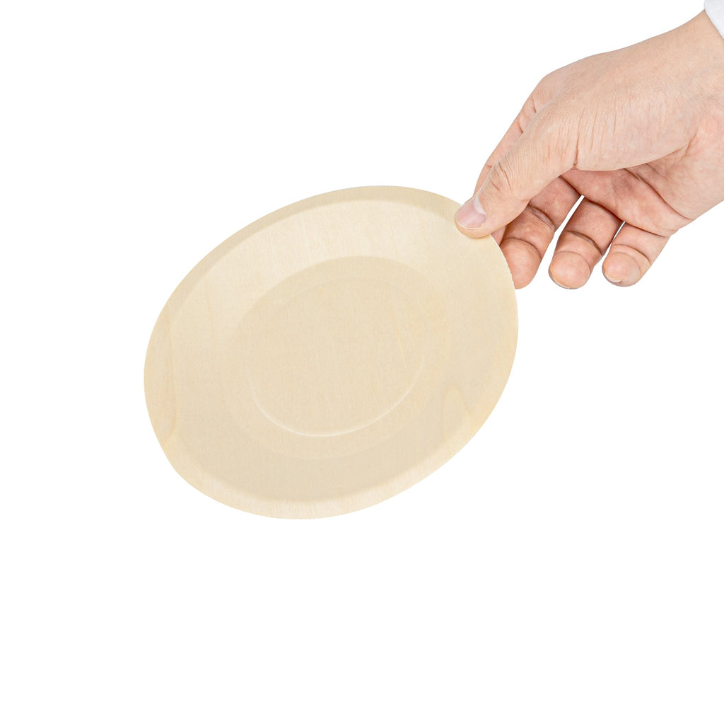 Taipei Round Natural Poplar Plate - 6'' x 6'' - 50 count box
